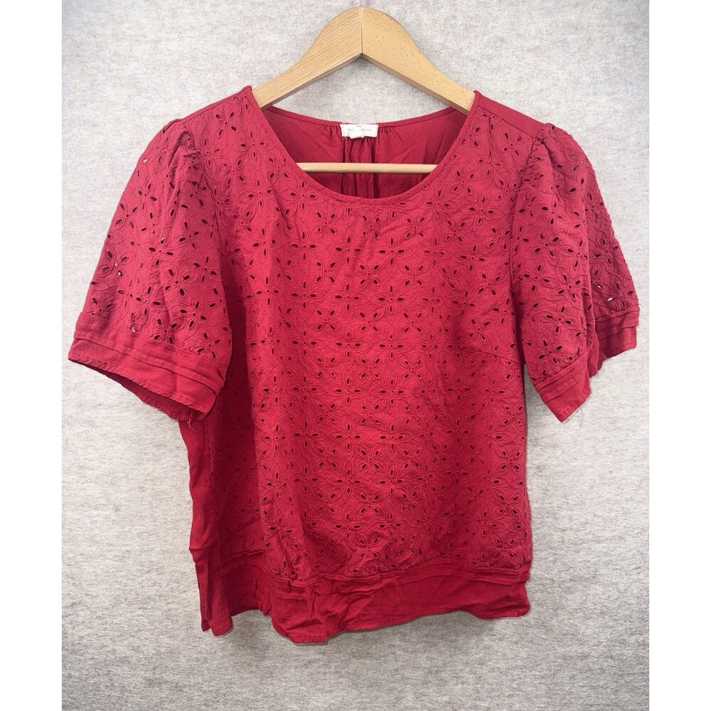 Mason & Belle Women’s Size Large Red Crochet Short Sleeve Blouse